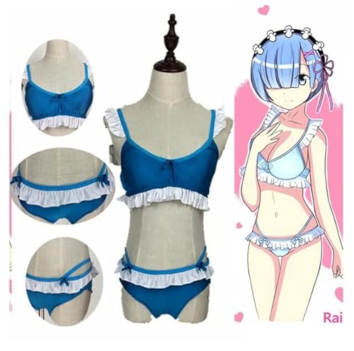 HBYLEE-Wig for cosplay Anime Re Zero Kara Hajimeru Isekai Seikatsu REM RAM Swimsuit Swimwear Bikini Lolita Cosplay Costume/Pink Blue Short Fashion Wig One Size Blue Costume von HBYLEE