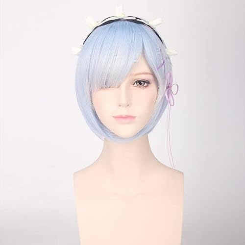 HBYLEE-Wig for cosplay Anime Re Zero Kara Hajimeru Isekai Seikatsu REM RAM Swimsuit Swimwear Bikini Lolita Cosplay Costume/Pink Blue Short Fashion Wig S Rem Fashion Wig and Headpiece von HBYLEE