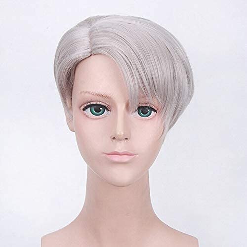 HBYLEE-Wig for cosplay Anime Yuri!!! on Ice Cosplay Perücke für Herren Jungen Katsuki Yuuri Kunsthaar Schwarz Kurz Slicked Cosplay Perücken + Perückenkappe Einheitsgröße ichiko PL-623 von HBYLEE