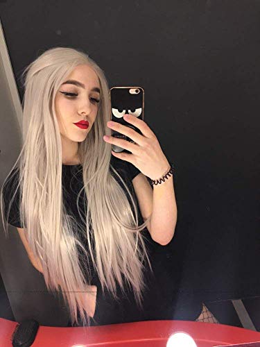 HBYLEE-Wig for cosplay Ash Blonde Wig Natural Hairline Heat Resistant Synthetic Lace Front Wigs for Women Ladies Girls Cosplay Straight Half Hand Tied Lace Drag Queen Wigs von HBYLEE