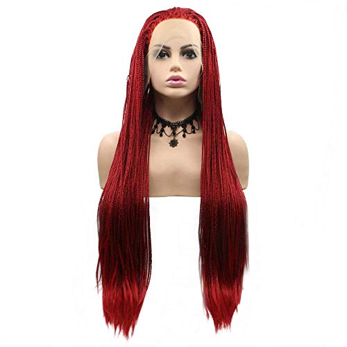 HBYLEE-Wig for cosplay Box Braided Wigs Natural Hairline Afro America Twist Braids Pure Red Synthetic Lace Front Wigs for Women Ladies Party Festival Holidays Long Hair von HBYLEE