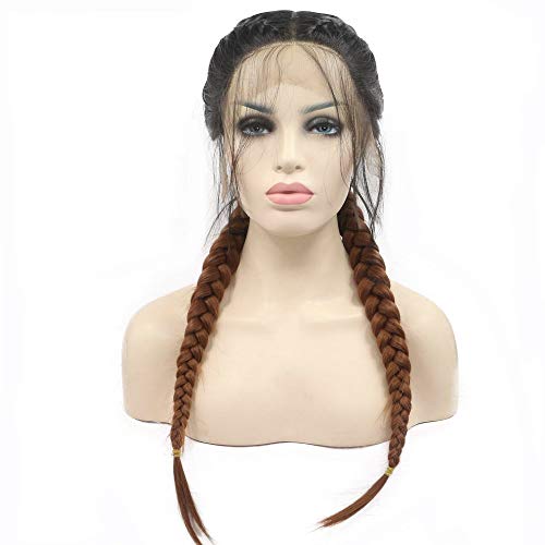 HBYLEE-Wig for cosplay Brown Braided Wigs with Baby Hair Heat Resistant Synthetic Hair Black Roots to Brown Twist Double Braided Handmade for Drag Queen Women Cosplay 24 Inches von HBYLEE