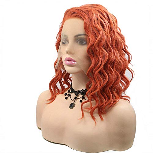 HBYLEE-Wig for cosplay Copper Red Colour Women Cosplay Wig Short Bob Hair Loose Wave Synthetic Lace Front Wigs For Female Orange Red Wig Party Holiday Hair For Drag Queen Side Part 14 Inches von HBYLEE