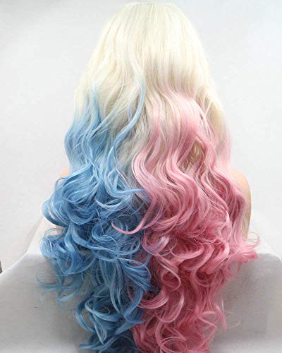 HBYLEE-Wig for cosplay Cosplay Party Festival Mermaid Wig Long Wave Hair Drag Queen Synthetic Lace Front For Women Girls Natural Hairline White Blonde to Blue Pink 24 Inches von HBYLEE