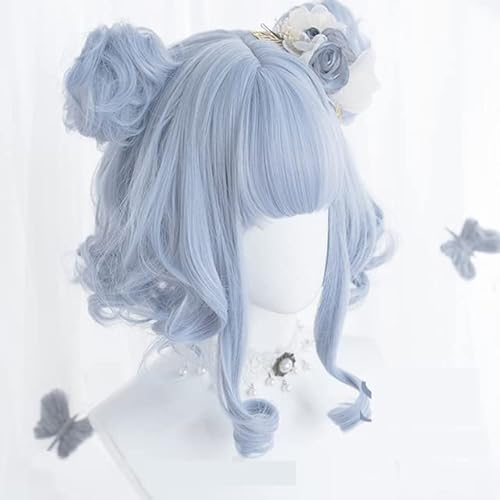 HBYLEE-Wig for cosplay Daily Lovely Girl Lolita Cosplay-Perücke, Hochtemperaturfaser-Kunsthaar, himmelblau, kurz, gelockt, mit gratis Haarkappe, Einheitsgröße von HBYLEE