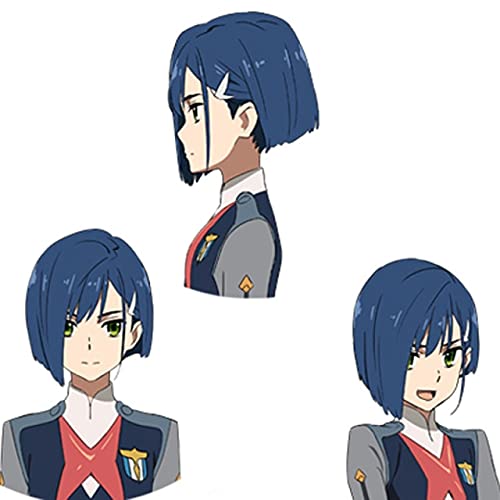 HBYLEE-Wig for cosplay Darling In The Franxx 015 Cosplay Wigs Ichigo Wigs 24 cm Short Blue Synthetic Hair Perucas Cosplay Wig with Keyring Wig Only Cap von HBYLEE