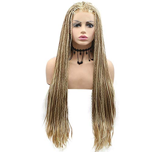 HBYLEE-Wig for cosplay Drag Queen Afro America Box Braided Wigs with Natural Hairline Blonde Synthetic Lace Front Wigs for Women Cosplay Birthday Party Long Braids Hair von HBYLEE