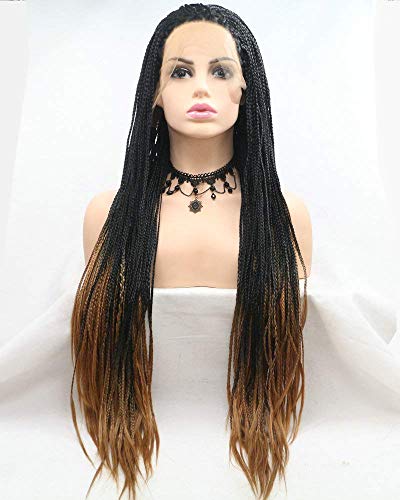 HBYLEE-Wig for cosplay Drag Queen Black Ombre Medium Brown Lace Front Wig Afro America Handmade Box Braided Wigs Synthetic Braids Long Hair Cosplay Wigs for Women von HBYLEE