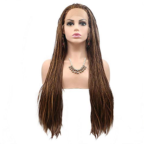 HBYLEE-Wig for cosplay Drag Queen Brown Blonde Box Braided Wigs Natural Hairline Brown Lace Front Wigs for Women Cosplay Holidays Afro America Braids Long Hair von HBYLEE