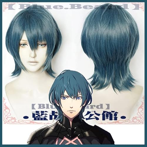 HBYLEE-Wig for cosplay Feuer-Emblem ThreeHouses Perücke Byleth Lang Blau Glatt Mitte Lang Kurz Cosplay Haar Halloween Rollenspiel Kurz von HBYLEE