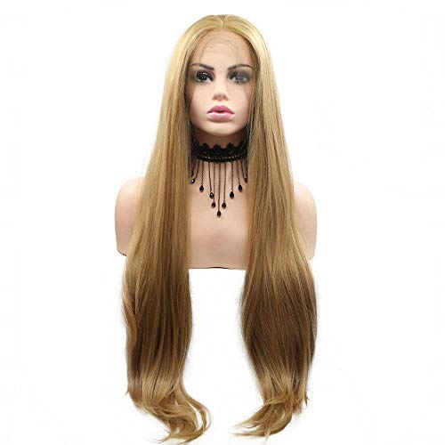 HBYLEE-Wig for cosplay Gold Blonde Wig Straight Long Hair Synthetic Lace Front Wigs for Drag Queen Natural Hairline Female Women Cosplay Party Replacement Handmade Wigs von HBYLEE