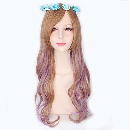 HBYLEE-Wig for cosplay Harajuku Lolita Lange Wellenförmige Perücke Kunsthaar Anime Cosplay Lila Blau Braun Highlights Bunte Party Perücken Für Frauen PL-159 von HBYLEE