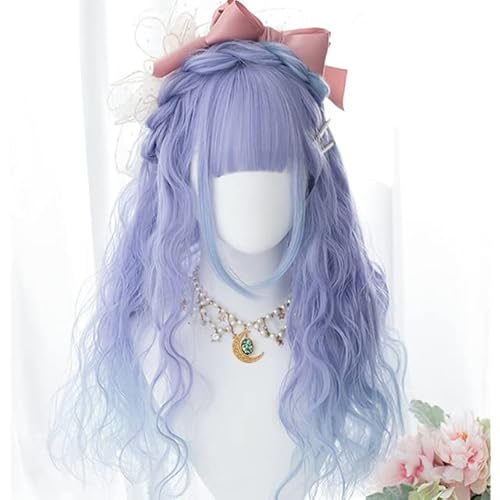 HBYLEE-Wig for cosplay Harajuku Style Lovely Girl Lolita Cosplay Perücke, Hochtemperaturfaser, Kunsthaar, Pink/Violett, langes lockiges Haar, inklusive Perückennetz, Einheitsgröße, Violett von HBYLEE