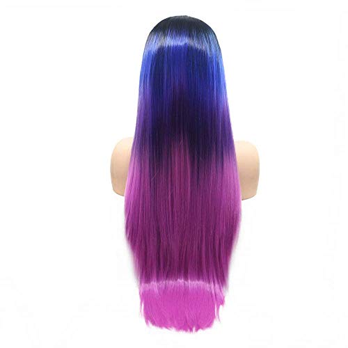 HBYLEE-Wig for cosplay Heat Resistant Mermaid Wig for Drag Queen Long Straight Hair Black Roots to Sapphire Blue/Dark Purple/Rose Red Synthetic Lace Wigs for Women von HBYLEE