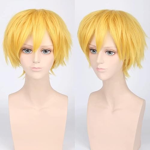 HBYLEE-Wig for cosplay Herren Synthetik Kurz Flauschig Rot Silber Grau Hell Golden Gelb Grün Rosa Lila Orange Weiß Universal Cosplay Perücke Pony wie das Bild von HBYLEE