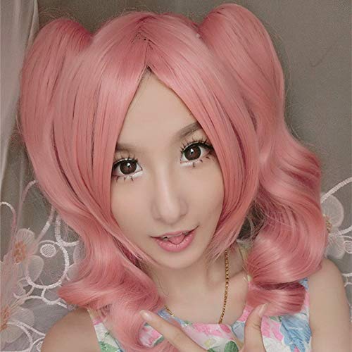 HBYLEE-Wig for cosplay Inu X Boku Ss Roromiya Karuta Cosplay Wig for Women 40cm Short Curly Wavy Heat Resistant Synthetic Hair Pink von HBYLEE