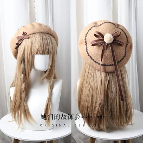 HBYLEE-Wig for cosplay Lolita Beret Hat Wool Blend Girls Bow Fur Ball White Brown Pink Red Ladies Style Preppy Student Style 10 Colors von HBYLEE