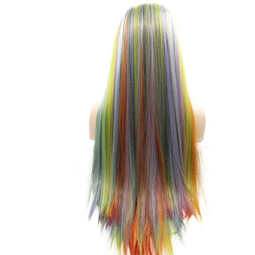 HBYLEE-Wig for cosplay Mermaid Colourful Wig Pink Purple Green Blue Orange Red Pastel Blend Colour Synthetic Lace Front Wigs Ladies Party Cosplay Wig 26 Inches von HBYLEE