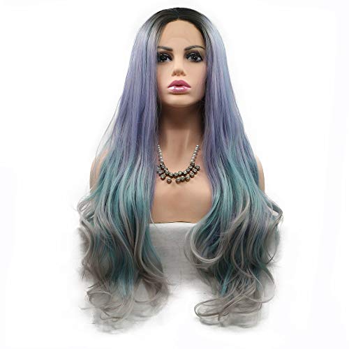 HBYLEE-Wig for cosplay Mermaid Drag Queen Wig Dark Roots to Purple/Teal/Grey Heat Resistant Long Wave Hair Synthetic Lace Front Wigs for Women Girls Cosplay Natural von HBYLEE