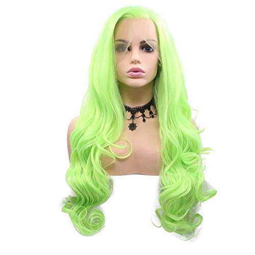 HBYLEE-Wig for cosplay Natürlicher Seitenteil Haaransatz Hellgelb Grün Synthetische Spitze Front Perücken Für Halloween Cosplay Lange Leimlose Haar Perücke Hochtemperatur Fluoreszierende Farbe von HBYLEE