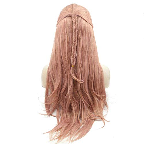 HBYLEE-Wig for cosplay Natural Hairline Pink Wig Long Fishtail Braided Synthetic Lace Front Wigs for Women Coaplsy Long Rose Gold Heat Resistant Fibre Drag Queen Wigs 26 Inches von HBYLEE