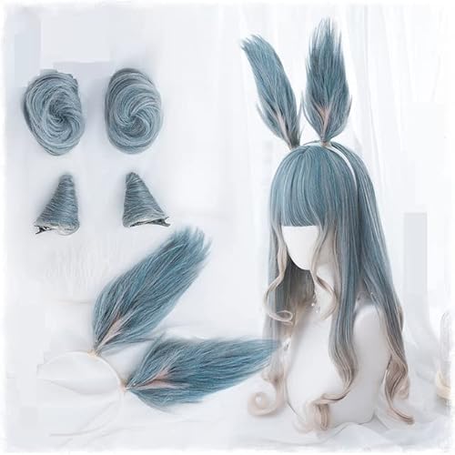 HBYLEE-Wig for cosplay Original Lolita Cosplay Wig High Temperature Fiber Synthetic Hair 23 Inches Blue Grey Gradient Long Curly Hair Wig with Free Cap One Size von HBYLEE