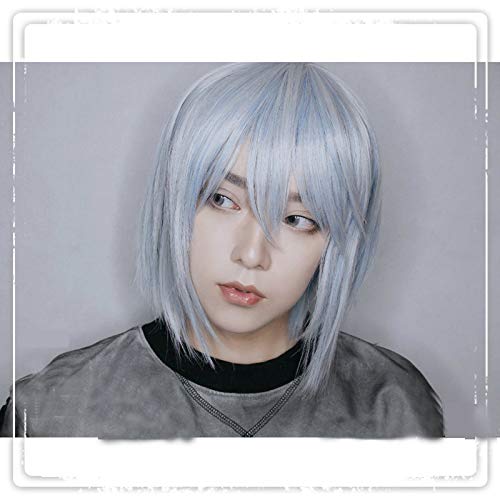 HBYLEE-Wig for cosplay Original Lolita Cosplay Wigs for Men High Temperature Fibre Synthetic Hair Blue Grey Short Hair + Free Hair Cap von HBYLEE