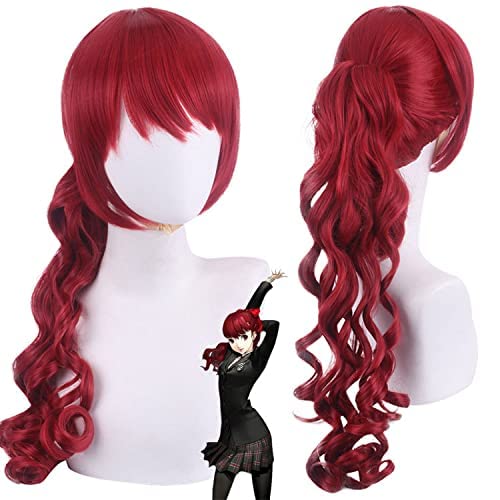 HBYLEE-Wig for cosplay Perücke für Karneval Nachtleben CluI Party Dress Up Wig Persona 5 The Royal P5R Yoshizawa Kasumi Cos Perücke Rot Leicht Lockig Langhaar von HBYLEE