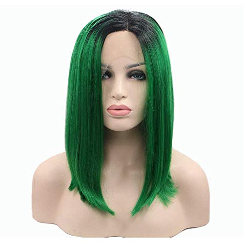 HBYLEE-Wig for cosplay Perücke für Lady Short Bob Forest Green Ombre Lace Front Perücken Drag Queen Party Perücke für Mädchen Striaght Synthetic Hair Sommerferien Bob von HBYLEE