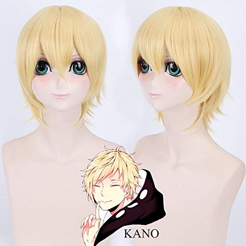HBYLEE-Wig for cosplay Projekt Kano Shuuya Golden Blonde Herren Perücke Cosplay Anime Gerade Hitzebeständige Kunsthaarperücken Für Halloween Karneval 30 cm von HBYLEE
