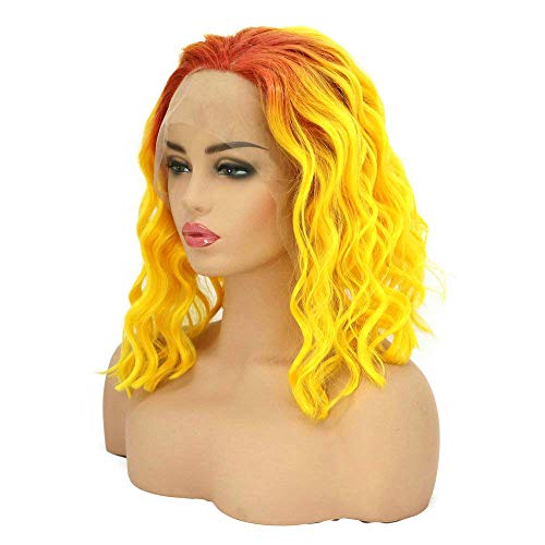 HBYLEE-Wig for cosplay Sommer Bob Haar Orange Kurze Wurzeln Ombre Hellgelb Synthetische Spitze Front Perücken für Frauen 14 Zoll Seite Teil 2 Ton Party Cosplay Perücke von HBYLEE