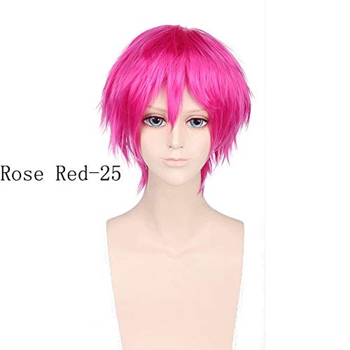 HBYLEE-Wig for cosplay Synthetische 8 zoll Kurze Cosplay Perücke Mit Pony Schwarz Weiß Blau Rosa Blondes Weißes Haar Für Männer Anime Kostüm 25 von HBYLEE