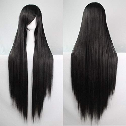 HBYLEE-Wig for cosplay anime cosplay perücke 100 cm Mode Billig Gerade Lange Cosplay Perücke Schwarz Silber Weiß Rot Blau Lila Rosa Grün Synthetische Haar Perücken Für Frauen schwarz von HBYLEE