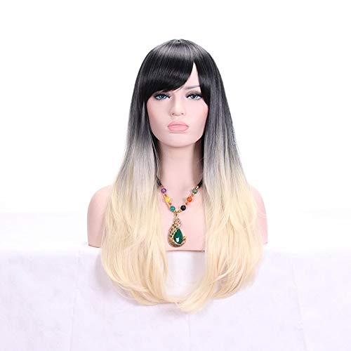 HBYLEE-Wig for cosplay anime cosplay perücke 28 zoll Mode Schwarz Blond Ombre Perücke Mit Pony Kunsthaar Anime Cosplay Lange Wellenförmige Perücken Für Frauen Hitzebeständige blonde von HBYLEE