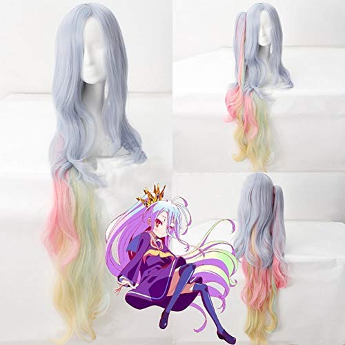 HBYLEE-Wig for cosplay anime cosplay perücke120Cm No Game No Life Shiro Cosplay Wig Women Blue Pink Yellow Ombre Synthetic Wavy Hair Long Full Wigs With Chip Ponytail von HBYLEE