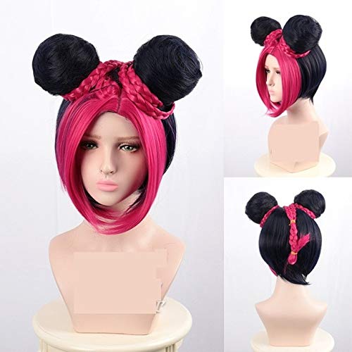 HBYLEE-Wig for cosplay anime cosplay perücke4 Farben JoJos bizarres Abenteuer Goldener Wind Jolyne Cujoh Kujo Perücken JoJo no Kimyou na Bouken Brötchen Zöpfe Haar Cosplay Perücken Pink von HBYLEE