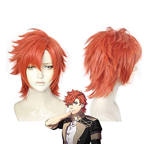 HBYLEE-Wig for cosplay anime cosplay perückeFeuer Emblem Dreierhäuser Sylvain Jose Gautier Cosplay Perücke Kurze orange rote Haare Perücken Halloween Rollenspiel + Perückenmütze von HBYLEE