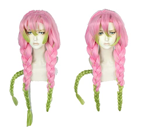 HBYLEEAnime Cosplay Wig Kanroji Mitsuri Cosplay Costumes Long Hair Kimetsu no Yaiba Women Synthetic Hair Pink Green Braid[Farbe:nach Plan] von HBYLEE