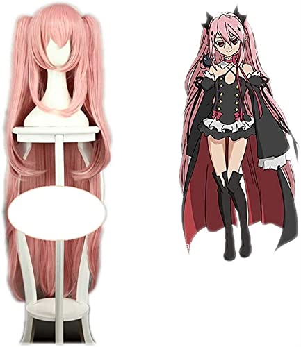 HBYLEEAnime Seraph des Endes Krul Tepes Rosa Wig for Frauen Fancy Kleid 120cm langes Haar mit 2 Pferdeschwänzen knallt mit 2 Clip in Pferdeschwänzen Maskerade Cosplay Makeup Perücke (Farbe:A1Pink) von HBYLEE