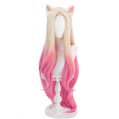 HBYLEEKDA Baddest Ahri Cosplay Wigs KDA Cosplay Blonde Mixed Pink Wigs with Ears Heat Resistant Synthetic Hair Game Cos[Farbe:nach Plan] von HBYLEE