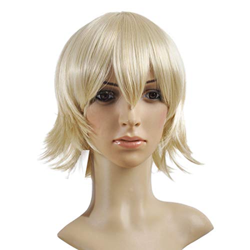Light Goldene Kurze Gerade Schwanz Anti Warping Cosplay Perücke Bleach Urahara Kisuke Alois Trancy Ichijou Takuma Fay D Flourite Cosplay Perücke(EINWEG) von HBYLEE