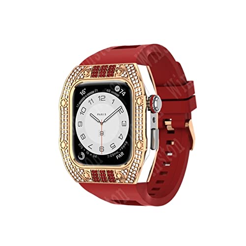 Luxuriöses Diamonds Gehäuse-Modifikationsset, Metallrahmenblende für Apple Watch Band 7 Gehäuse, 44 mm 45 mm Armband für iWatch 7 6 5 4 Set（RGR-Diamonds，45mm For 8/7 von HBYLEE