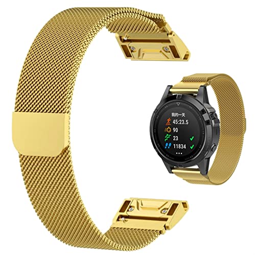 Magnetisches Armband für Garmin Fenix 7x 3 HR 5X 6x 6 Pro 5 Plus Metall Milanaise Uhrenarmband 20/22/26mm Für Forerunner 935 945 Quick Pins（gold，26 mm) von HBYLEE