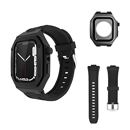 Schutzhülle aus Silikon für Apple Watch 8 7 Band 45 mm für Apple Watch 5 SE 44 mm Iwatch Serie 6 Schutzhülle Armband Zubehör（Schwarz，44MM For 6/5/4/SE von HBYLEE