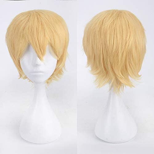 Wig Anime Cosplay Wig for Anime Wigs Cosplay Christmas Cosplay Anime Wig Universal Color Harajuku Anti-Curl Men'S Short Hair Anti-Curl Style Color: K049-20 Brick Red [Farbe:K049-12 Prince Gold] von HBYLEE