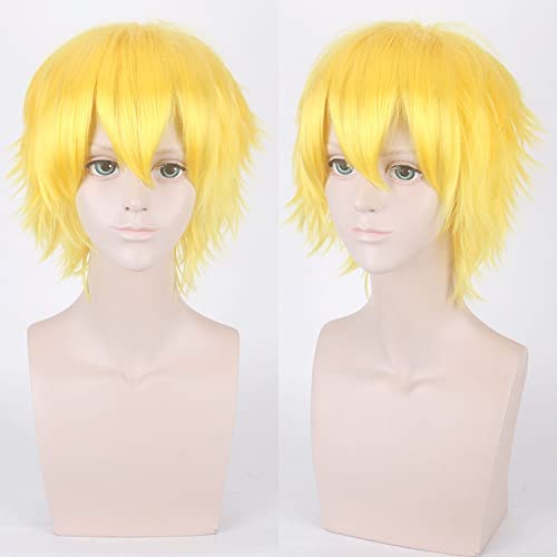 Wig Anime Cosplay Wig for Halloween Fashion Christmas Party Dress Up Wig Cos Wig Juvenile Reverse Warped Short Hair Color Universal Men's Wig Cosplay Anime Wig Color:002-40[002-38 Zitronengelb] von HBYLEE