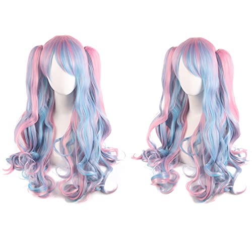 Wig Anime Cosplay Wig for Halloween Fashion Christmas Party Dress Up Wig Cosplay Anime Wig Lolita Cute Lolita Loli Double Ponytail Mouth Clip Long Curly Hair Fake Hair Color:H088-1[Farbe:Onecolor] von HBYLEE