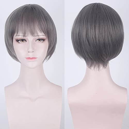 Wig Anime Cosplay Wig for Halloween Fashion Christmas Party Dress Up Wig Wig Female Short Hair Round Face Student Cute Daily Lolita Wig Air Bangs Natural Fluffy Cos Wig Color: No. 4 Dark Red[Dark] von HBYLEE