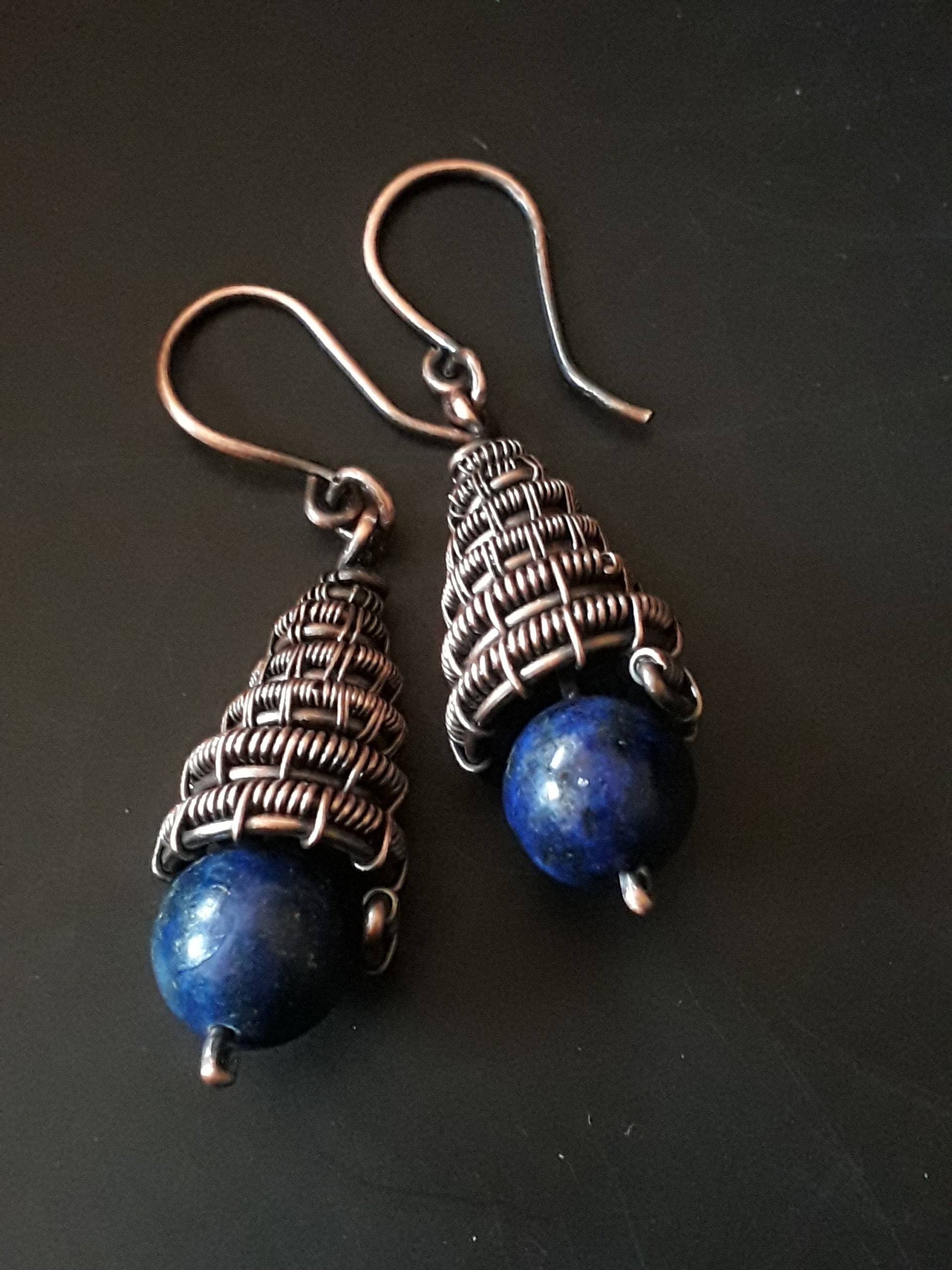 Lapislazuli-Ohrringe/Kupferdraht-Wickelohrringe Mit Lapislazuli-Perlen Lapislazuli-Ohrringe/Kupferdraht-Wickelohrringe Mit Lapislazuli-Perlen von HBbijoux