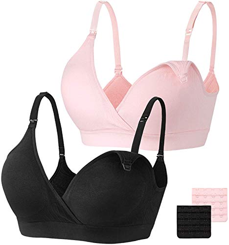 HBselect 2 Pcs Schwangerschafts Still BH Nahtloser Still-BH mit zusätzlichen BH-Verlängerungen Stillen und Schlaf Ohne Bügel für Damen von HBselect